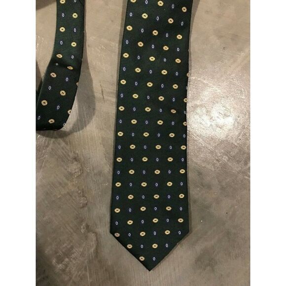 Guy Laroche Green 100% Silk Patterned Yellow White Blue Mens Suit Classic Tie - Picture 1 of 9